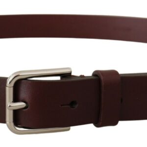 Dolce & Gabbana Maroon Luxe Leather Belt with Metal Buckle