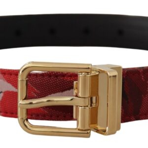 Dolce & Gabbana Red Multicolor Leather Belt with Gold-Tone Buckle