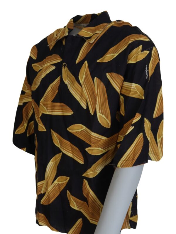 Dolce & Gabbana Black Linen Shirt with Penne Rigate Print - Image 3