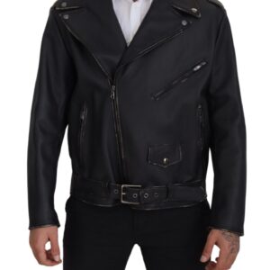 Dolce & Gabbana Elegant Black Leather Biker Jacket