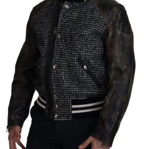 Dolce & Gabbana Multicolor Houndstooth Leather Bomber Jacket