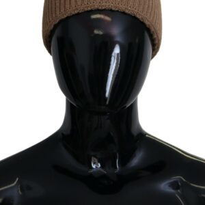 Dolce & Gabbana Elegant Camel Knit Beanie with Fur Accent