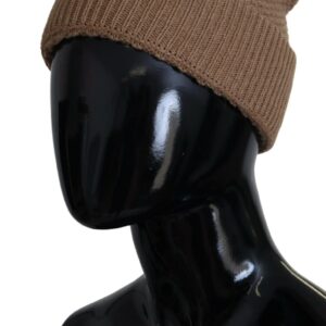 Dolce & Gabbana Elegant Camel Knit Beanie with Fur Accent