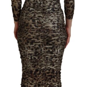 Dolce & Gabbana Elegant Leopard Print Midi Bodycon Dress