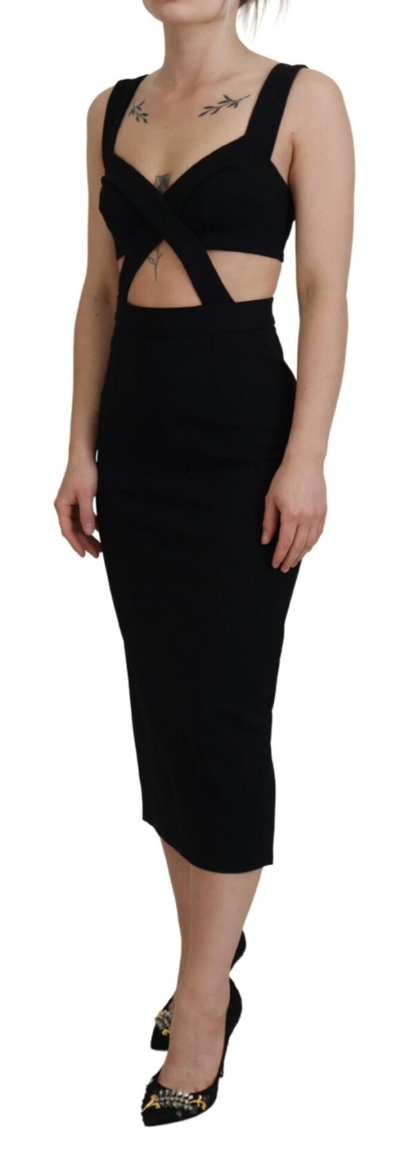 Dolce & Gabbana Elegant Black Midi Sheath Dress - Image 2