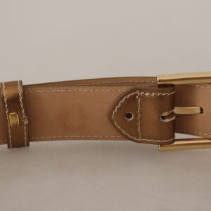 Dolce & Gabbana Elegant Bronze Leather Belt with Logo Buckle