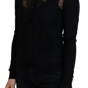 Dolce & Gabbana Elegant Black Floral Lace Cardigan Sweater