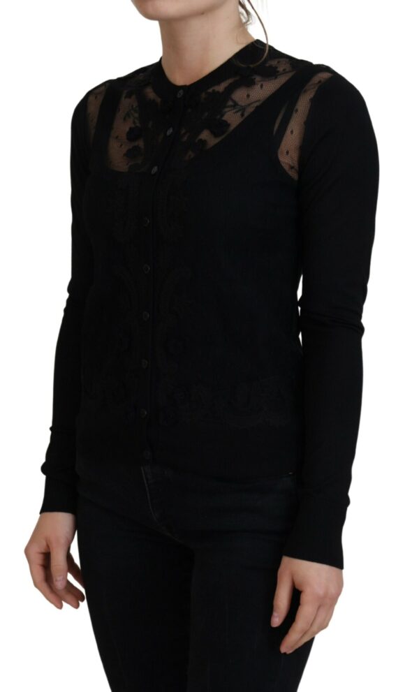 Dolce & Gabbana Elegant Black Floral Lace Cardigan Sweater - Image 2