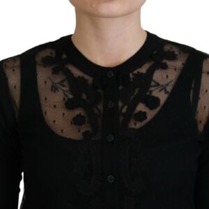 Dolce & Gabbana Elegant Black Floral Lace Cardigan Sweater