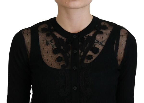 Dolce & Gabbana Elegant Black Floral Lace Cardigan Sweater - Image 4