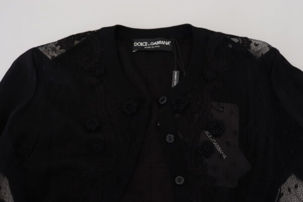 Dolce & Gabbana Elegant Black Floral Lace Cardigan Sweater - Image 5