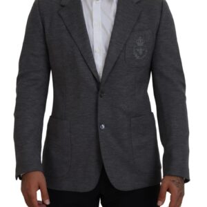 Dolce & Gabbana Elegant Gray Wool Blazer with Bee Crown Embroidery