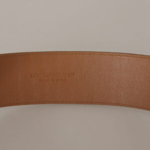 Dolce & Gabbana Elegant Beige Leather Belt with Engraved Buckle