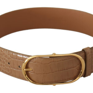 Dolce & Gabbana Elegant Beige Leather Belt with Engraved Buckle