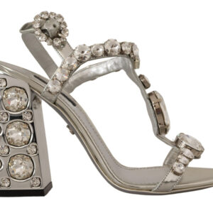 Dolce & Gabbana Crystal-Embellished Silver Leather Pumps