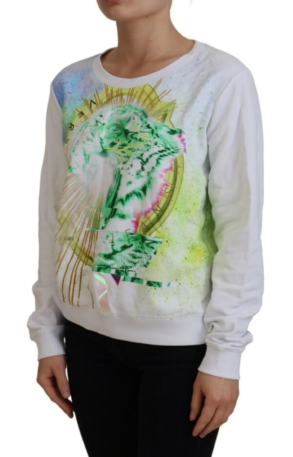 Versace Jeans Elegant White Graphic Crew Neck Sweater - Image 2