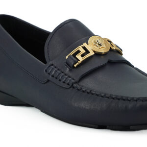 Versace Elegant Navy Blue Calf Leather Loafers