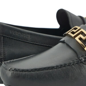 Versace Elegant Black Calf Leather Men’s Loafers