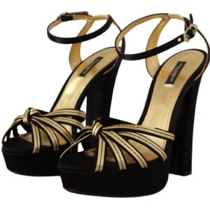 Dolce & Gabbana Elegant Black Gold Ankle Strap Heels Sandals