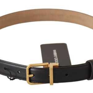 Dolce & Gabbana Elegant Black Leather Belt with Engraved Metal Buckle