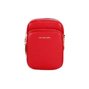 Michael Kors Jet Set Bright Red Pebbled Leather North South Chain Crossbody Bag