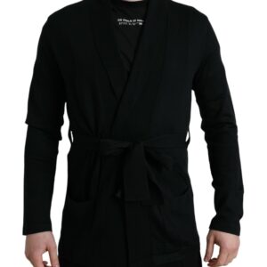 Dolce & Gabbana Elegant Black Cashmere Robe with Waist Belt