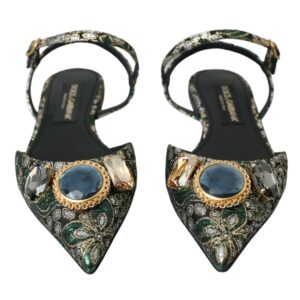 Dolce & Gabbana Multicolor Jacquard Crystal Slingback Sandals Shoes