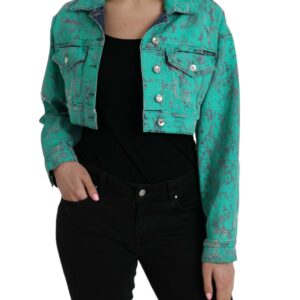 Dolce & Gabbana Green Cotton Tie Dye Cropped Cropped Denim Jacket