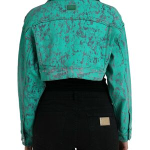 Dolce & Gabbana Green Cotton Tie Dye Cropped Cropped Denim Jacket