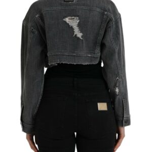 Dolce & Gabbana Dark Gray Cotton Stretch Cropped Denim Jacket