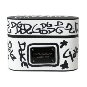 Dolce & Gabbana Black White Leather Scribble Embossed Logo Airpods Case