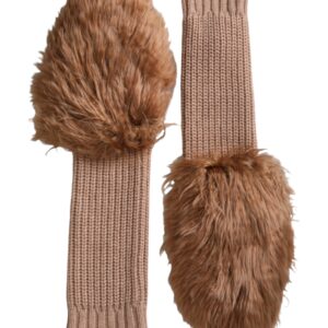 Dolce & Gabbana Brown Cashmere Knitted Fur Mid Arm Mitten Gloves