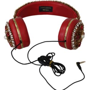 Dolce & Gabbana Exquisite Red Crystal Leather Headphones