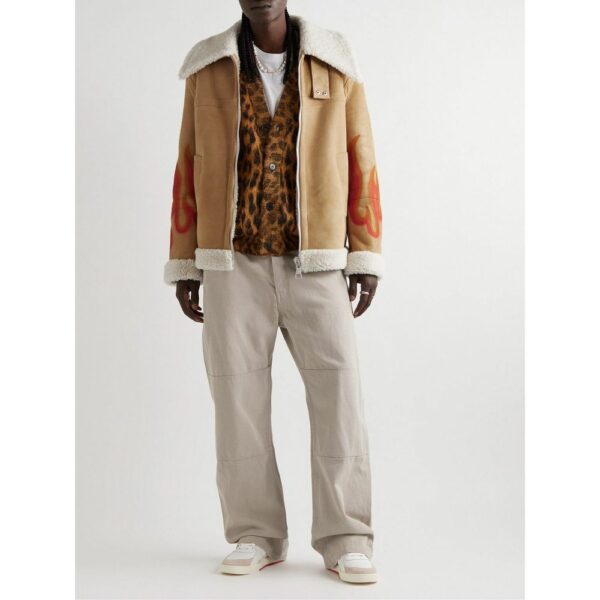 Palm Angels Flame Accented Suede Shearling Jacket - Image 2