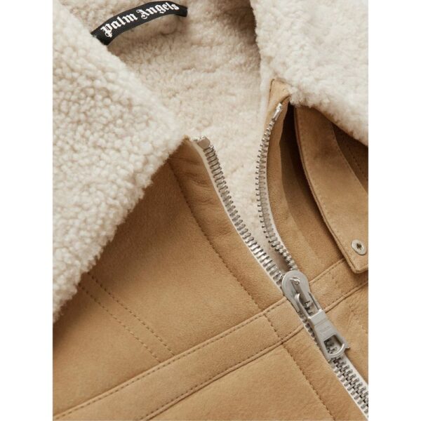 Palm Angels Flame Accented Suede Shearling Jacket - Image 4