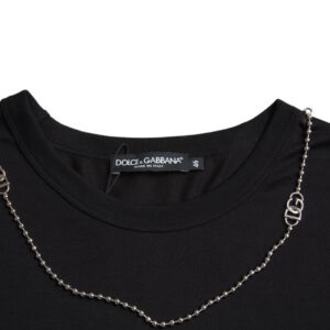 Dolce & Gabbana Black Cotton Silver Chain Short Sleeve T-shirt