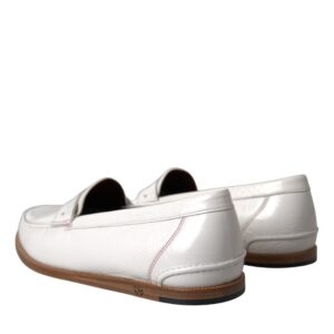 Dolce & Gabbana White Leather Slip On Mocassin Loafers Shoes