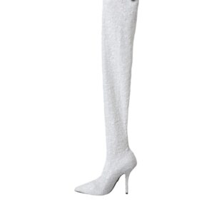 Dolce & Gabbana White Heels Stiletto Knee High Boots Shoes