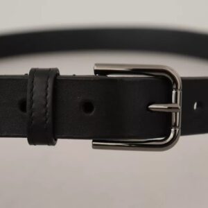 Dolce & Gabbana Black Calf Leather Classic Metal Logo Buckle Belt