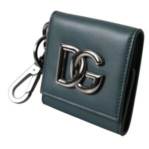 Dolce & Gabbana Green Calfskin Leather DG Logo Keyring Coin Purse Wallet