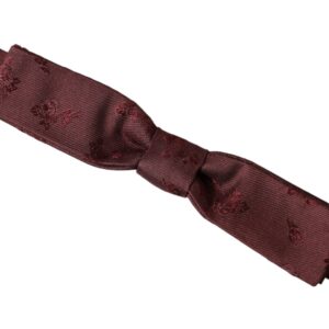 Dolce & Gabbana Maroon Floral Silk Adjustable Neck Men Bow Tie