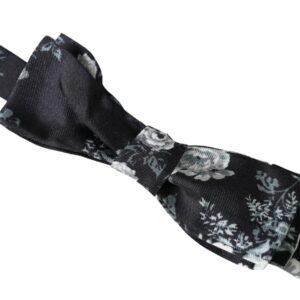 Dolce & Gabbana Black Floral Fantasy Adjustable Neck Men Bow Tie