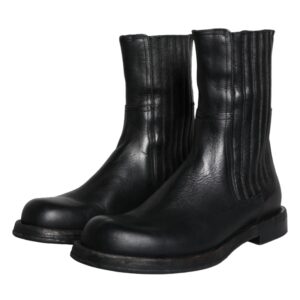 Dolce & Gabbana Black Horse Leather Mid Calf Boots Men Shoes