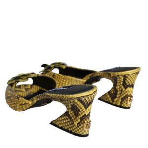 Dolce & Gabbana Yellow Leather Block Heels Slides Shoes