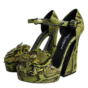 Dolce & Gabbana Green Exotic Leather Ankle Strap Heels Sandals Shoes