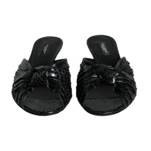 Dolce & Gabbana Black Leather Heels Slides Sandals Shoes