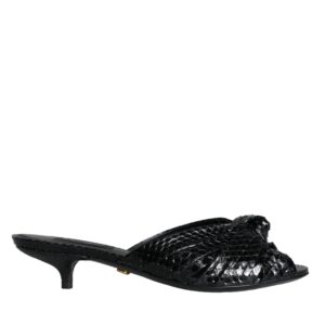 Dolce & Gabbana Black Leather Heels Slides Sandals Shoes