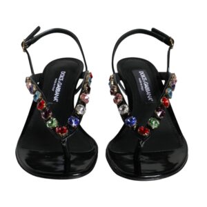 Dolce & Gabbana Black Leather Crystal Slingback Sandals Shoes