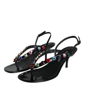 Dolce & Gabbana Black Leather Crystal Slingback Sandals Shoes