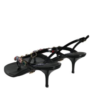 Dolce & Gabbana Black Leather Crystal Slingback Sandals Shoes